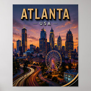 Atlanta Resa Skyline och Centennial Park Poster