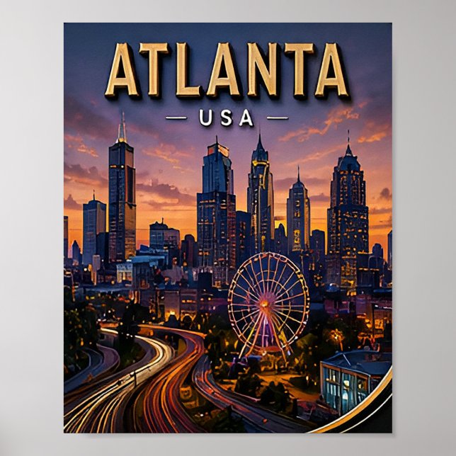 Atlanta Resa Skyline och Centennial Park  Poster (Framsidan)