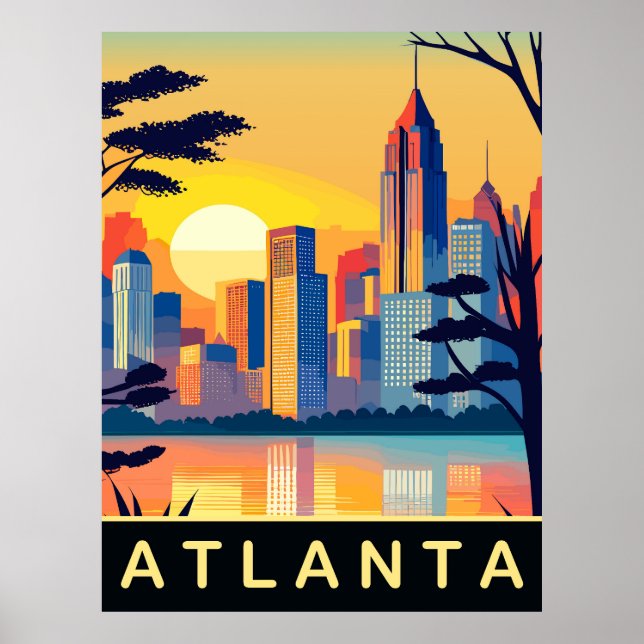 Atlanta, Romantic Sunset over the City, Travel Poster (Framsidan)