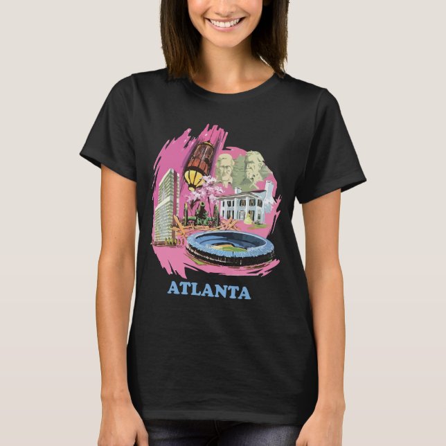 Atlanta Siluett Rosa Persika Retro Resa T Shirt (Framsida)