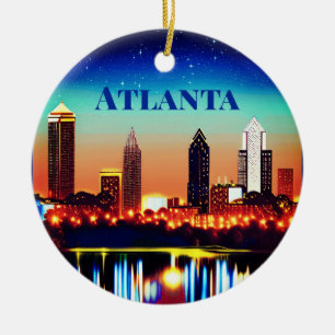 Atlanta Skyline från Natten med reflektioner Julgransprydnad Keramik