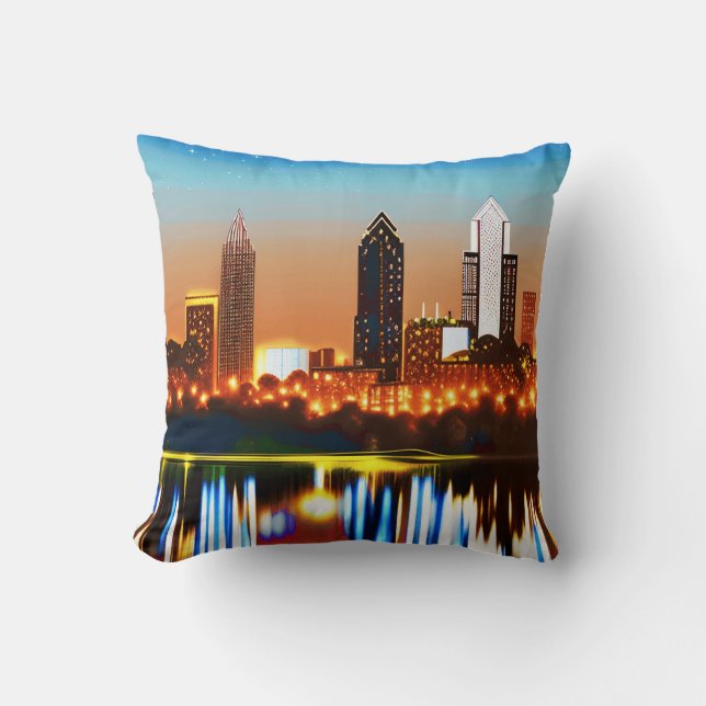 Atlanta Skyline från Natten med reflektioner Kudde (Framsida)