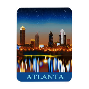 Atlanta Skyline från Natten med reflektioner Magnet