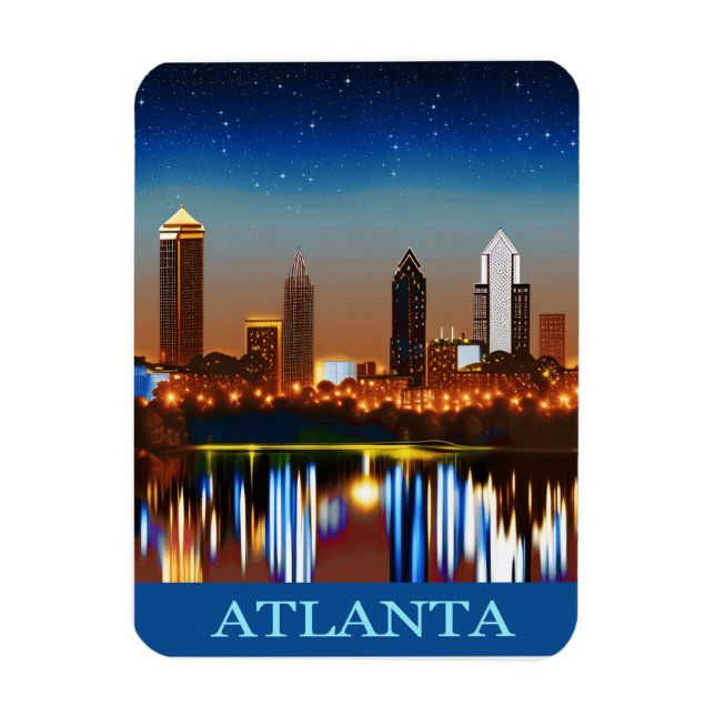Atlanta Skyline från Natten med reflektioner Magnet (Vertikal)