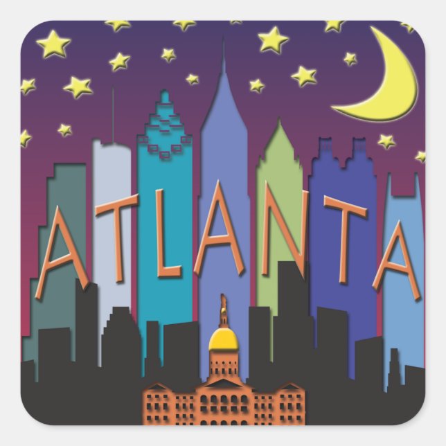 Atlanta Skyline mega färg Fyrkantigt Klistermärke (Framsida)