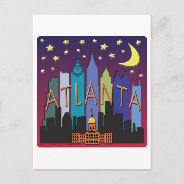 Atlanta Skyline mega färg Vykort (Framsida)