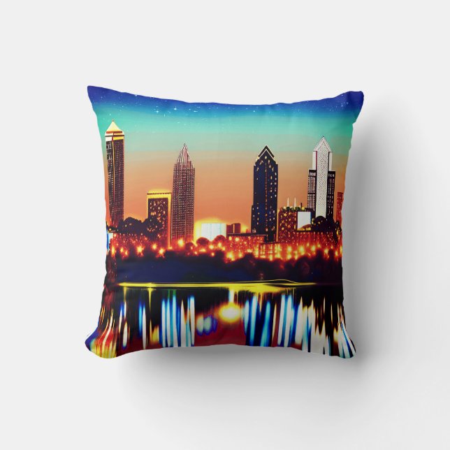 Atlanta Skyline på natten med reflektioner Kudde (Framsida)