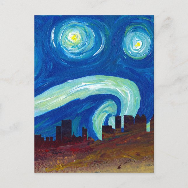 Atlanta Skyline Silhouette med Starry Night Vykort (Framsida)