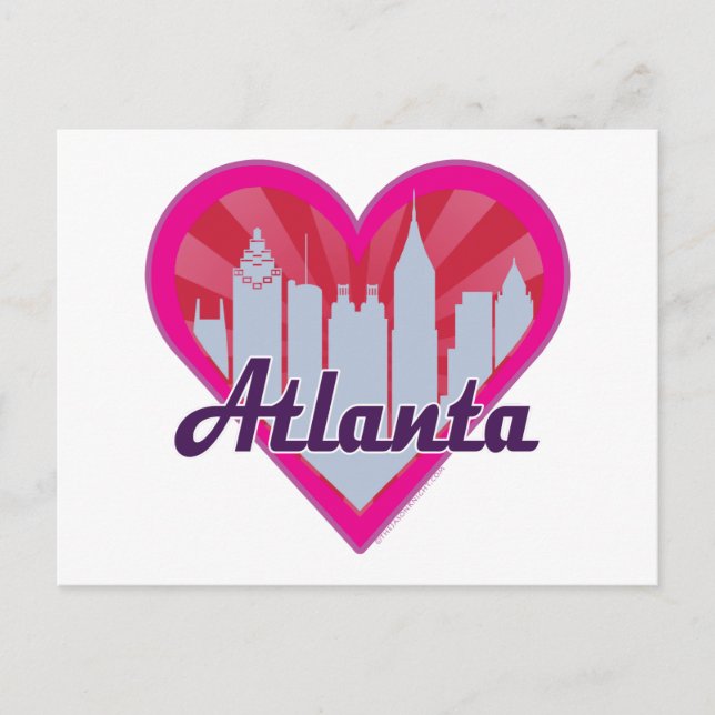 Atlanta Skyline Sunburst Heart Vykort (Framsida)
