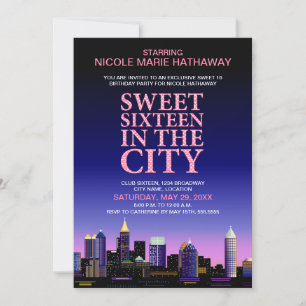 Atlanta Skyline Sweet sixteen Movie Party Inbjudningar