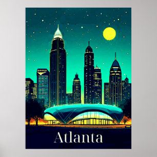 Atlanta Skyline under Starry Night Himmel Poster