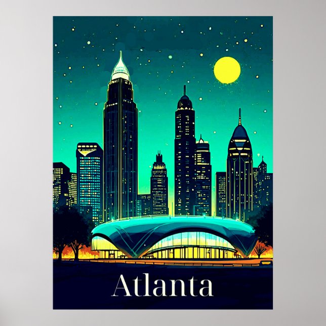 Atlanta Skyline under Starry Night Himmel Poster (Framsidan)
