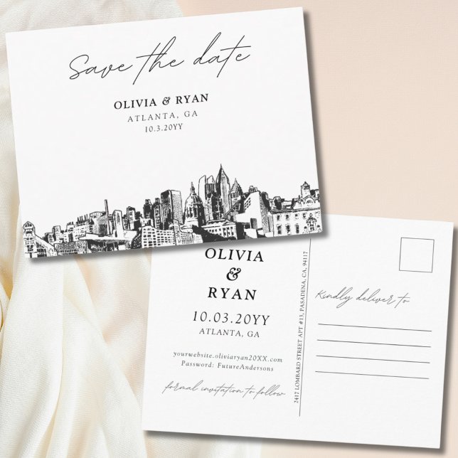 Atlanta Spara datum vykort Elegant bröllop (Atlanta Save the Date Postcard Elegant Wedding)