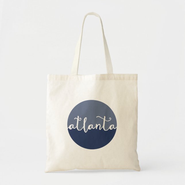 Atlanta tote bag | blått handskrivet marinblått tygkasse (Framsidan)