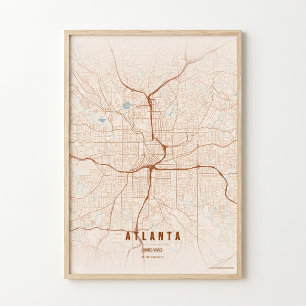Atlanta Tryck Georgia Stad Karta Väggkonst Affisch