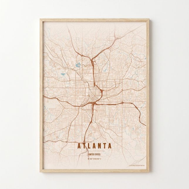 Atlanta Tryck Georgia Stad Karta Väggkonst Affisch (Skapare uppladdad)