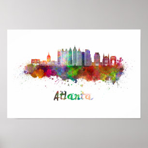 Atlanta V2 skyline i vattenfärg Poster
