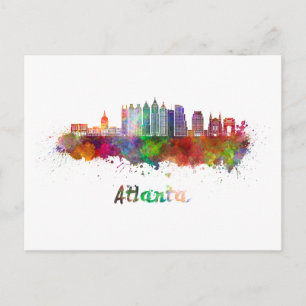 Atlanta V2 skyline i vattenfärg Vykort