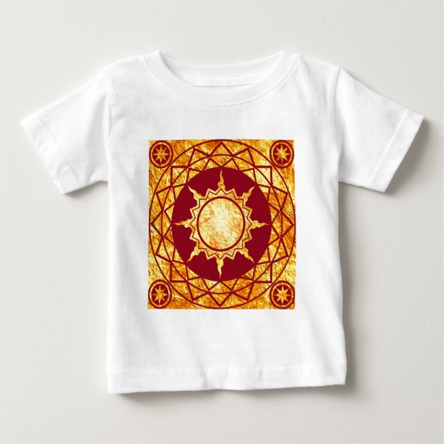 Atlantean guld på rött t-shirt (Framsida)