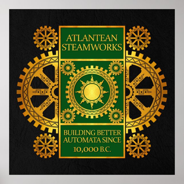 Atlantean Steamworks - Guld & Grönt on Black Poster (Framsidan)
