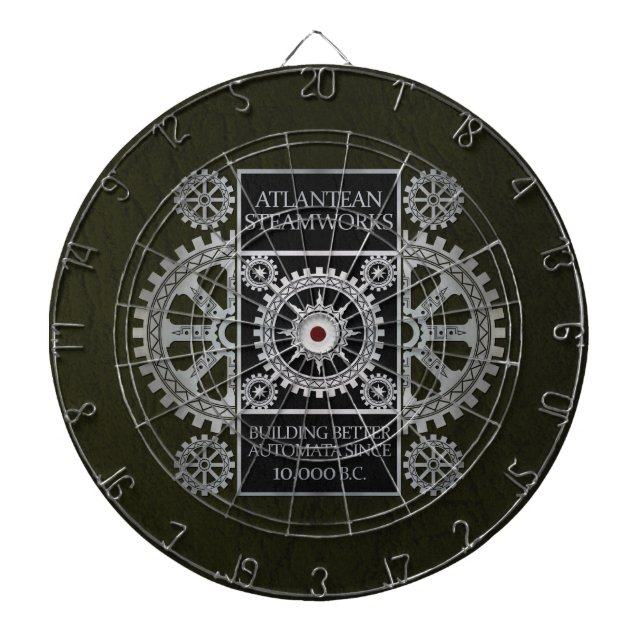 Atlantean Steamworks - silver på svart & grönt Darttavla (Framsidan)