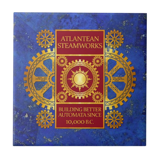 Atlantean Steamworks - som är guld- & som är röd Kakelplatta (Framsidan)