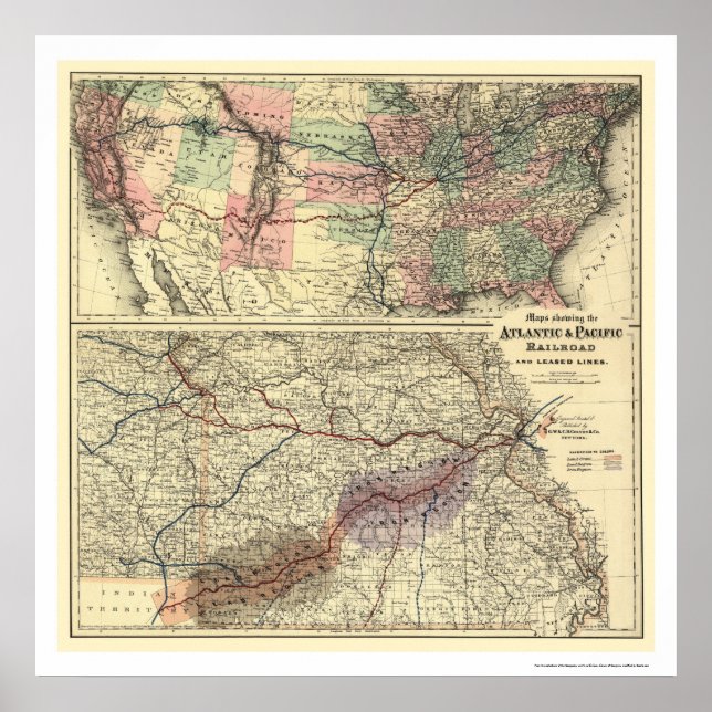 Atlanten och Stillahavsjärnvägen Karta 1873 Poster (Framsidan)