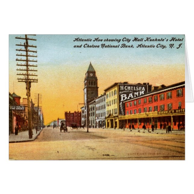 Atlantic Ave., Atlantic City 1908 Vintage Hälsningskort (Framsidan Horizontal)