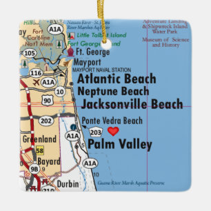 Atlantic Beach Florida Karta Julgransprydnad Keramik