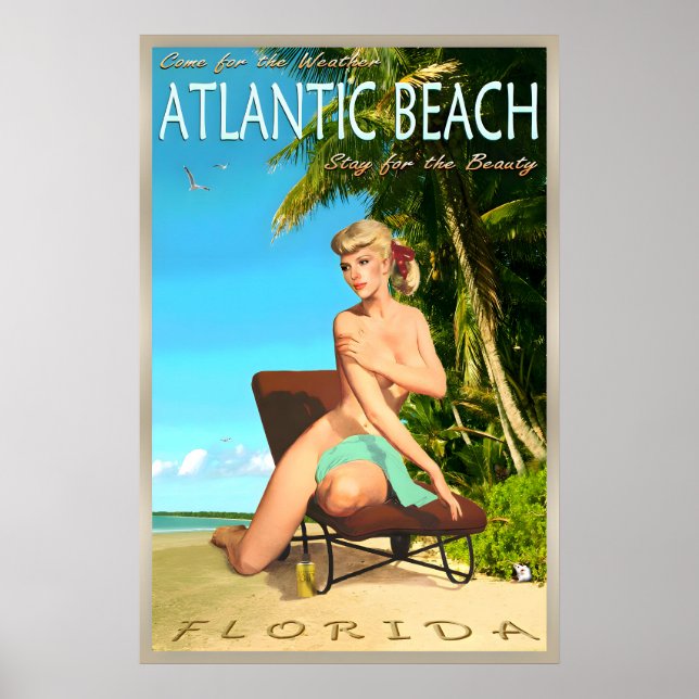 Atlantic Beach Florida Retro Resa Affisch Pin U (Framsidan)
