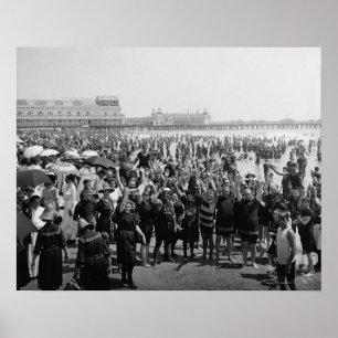 Atlantic City Beach, 1910. Gammalt foto Poster
