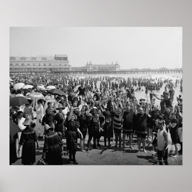 Atlantic City Beach, 1910. Gammalt foto Poster (Framsidan)