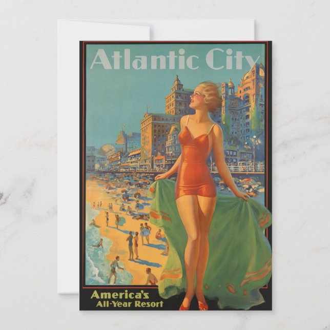 Atlantic City Beach Beauty Vintage Artwork Inbjudningar (Baksida)