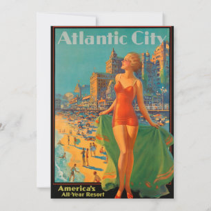 Atlantic City Beach Beauty Vintage Artwork Inbjudningar
