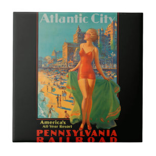 Atlantic City Beach Beauty Vintage Artwork Kakelplatta