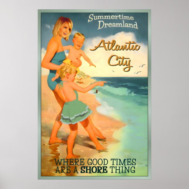 Atlantic City Jersey Shore Affisch Ny Retro Familj (Framsidan)