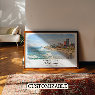 Atlantic City New Jersey Affisch, Akvarell, Custo Poster