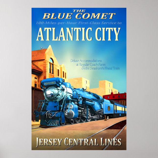 Atlantic City New Jersey Central Railroad Blå Poster (Framsidan)