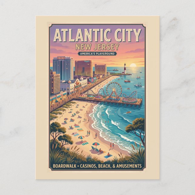 Atlantic City, New Jersey Resemålning Vykort (Framsida)