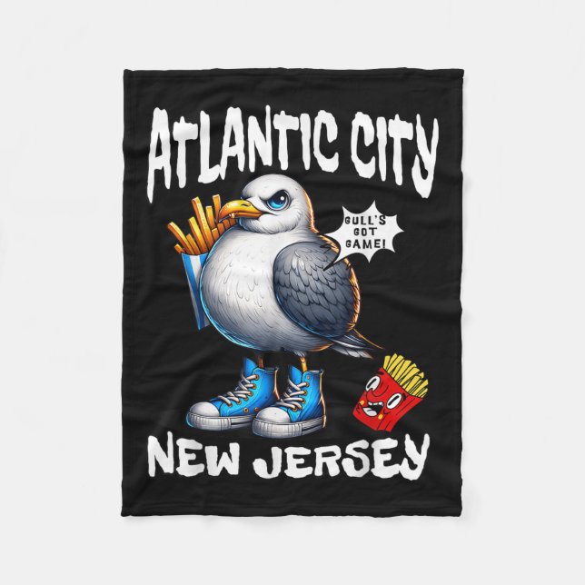 Atlantic City New Jersey Seagull French Fries Funn Fleecefilt (Framsidan)