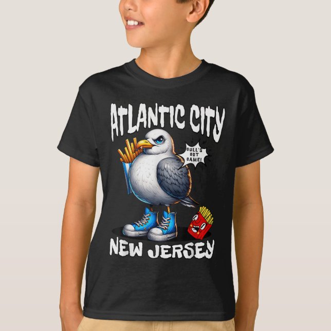 Atlantic City New Jersey Seagull French Fries Funn T Shirt (Framsida)
