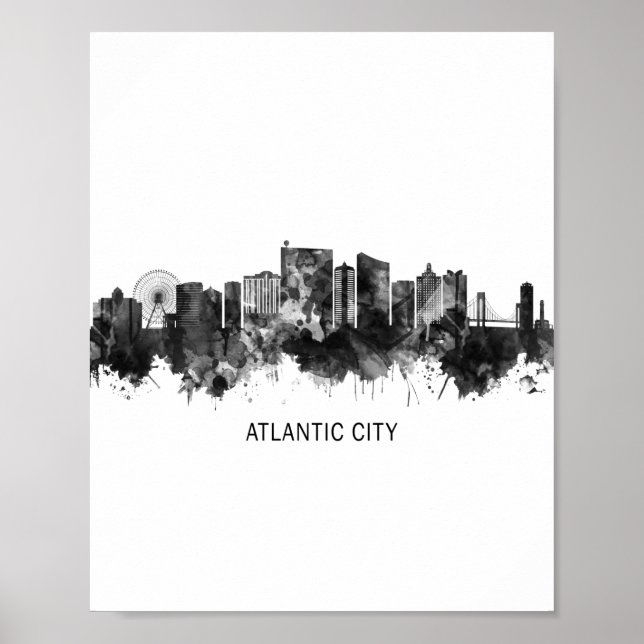 Atlantic City New jersey Skyline BW Poster (Framsidan)