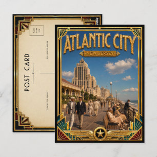 Atlantic City New Jersey Vintage Art Deco Guld Vykort