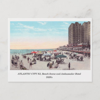 Atlantic City NJ 1920-tal Scen på stranden vykort