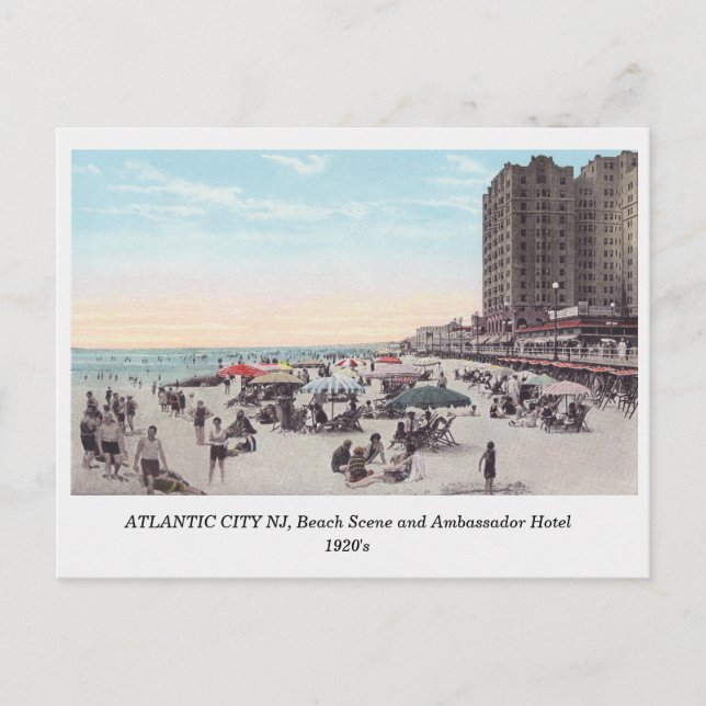 Atlantic City NJ 1920-tal Scen på stranden vykort (Framsida)