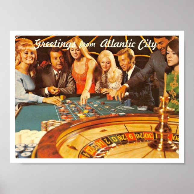 Atlantic City NJ, Gambling, Roulette, Retro Postc Poster (Framsidan)