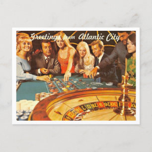 Atlantic City NJ, Gambling, Roulette, Retro Vykort