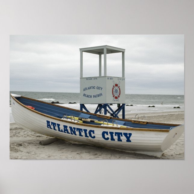 Atlantic City, NJ Lifeguard Boat Poster (Framsidan)