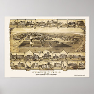 Atlantic City, NJ Panoramic Karta - 1880 Poster