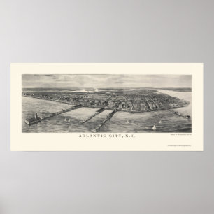 Atlantic City, NJ Panoramic Karta - 1905 Poster